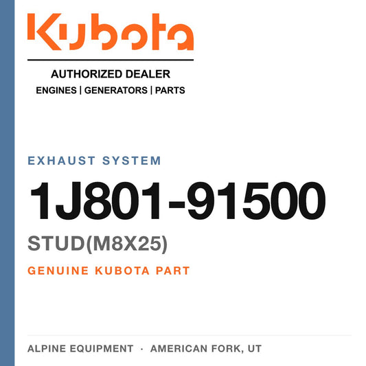 Genuine Kubota STUD(M8X25), part number 1J801-91500 — Alpine Equipment