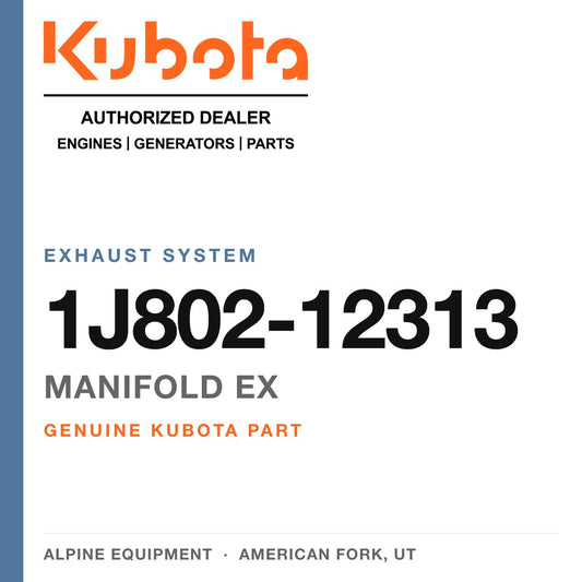 Genuine Kubota manifold ex, part number 1J802-12313 — Alpine Equipment