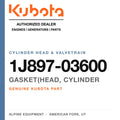 Genuine Kubota gasket(head, cylinder, part number 1J897-03600 — Alpine Equipment
