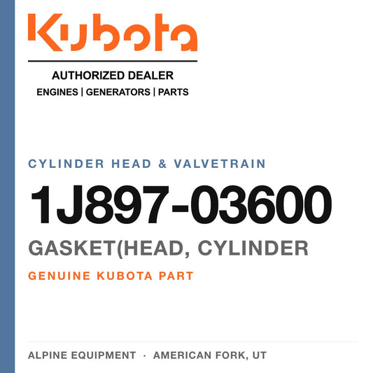 Genuine Kubota gasket(head, cylinder, part number 1J897-03600 — Alpine Equipment