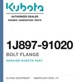 Genuine Kubota bolt flange, part number 1J897-91020 — Alpine Equipment