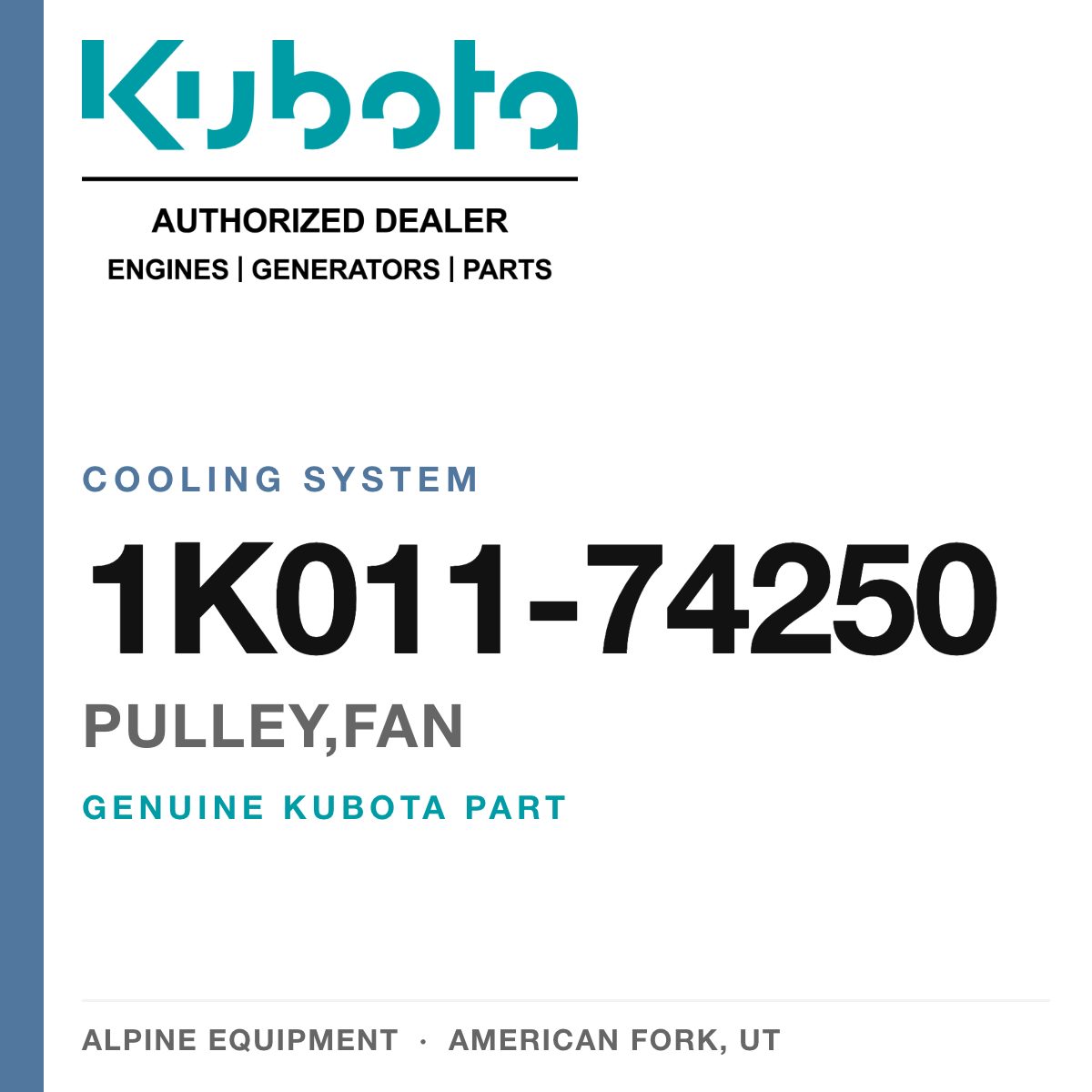 Genuine Kubota pulley,fan, part number 1K011-74250 — Alpine Equipment