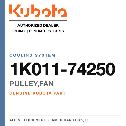 Genuine Kubota pulley,fan, part number 1K011-74250 — Alpine Equipment