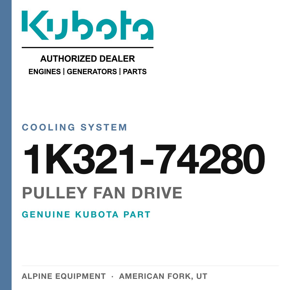 Genuine Kubota pulley fan drive, part number 1K321-74280 — Alpine Equipment
