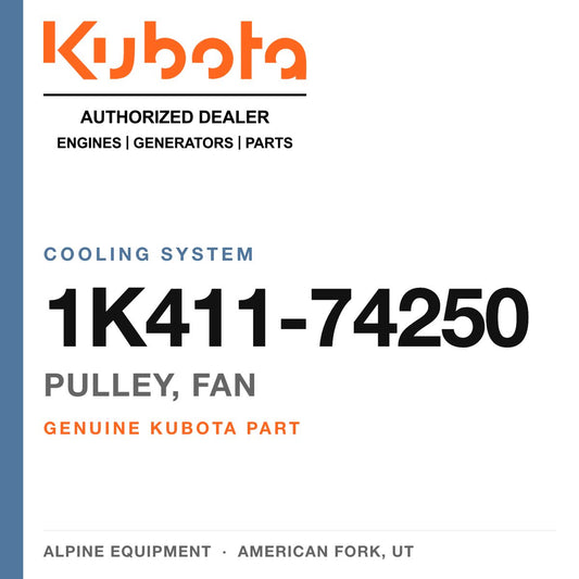 Genuine Kubota pulley, fan, part number 1K411-74250 — Alpine Equipment