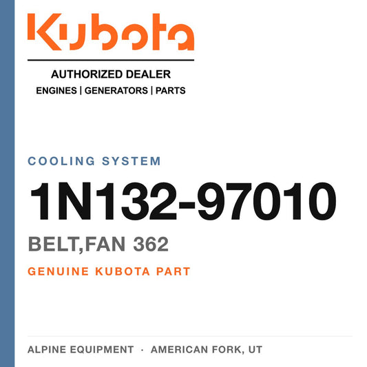 Genuine Kubota belt,fan 362, part number 1N132-97010 — Alpine Equipment