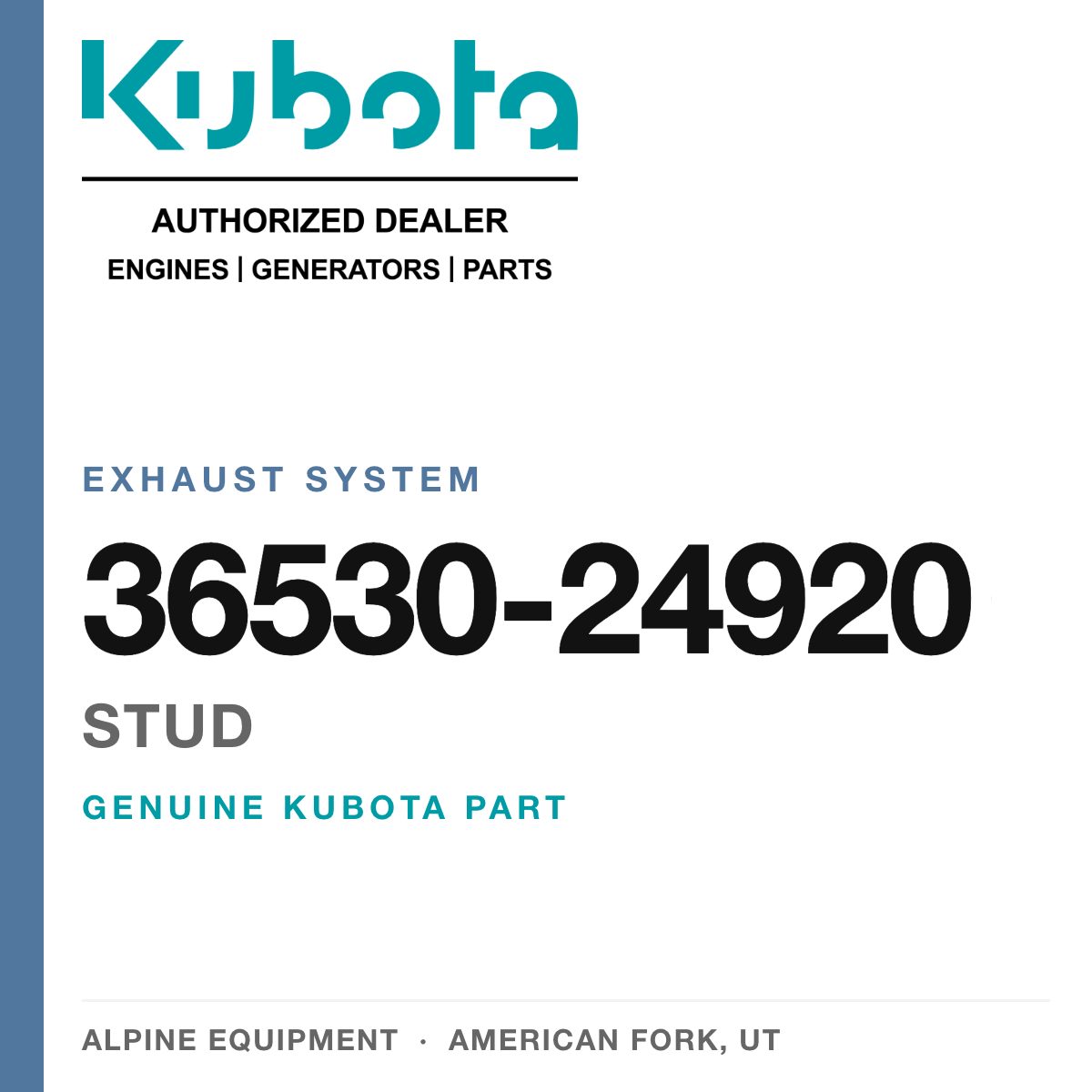 Genuine Kubota stud, part number 36530-24920 — Alpine Equipment