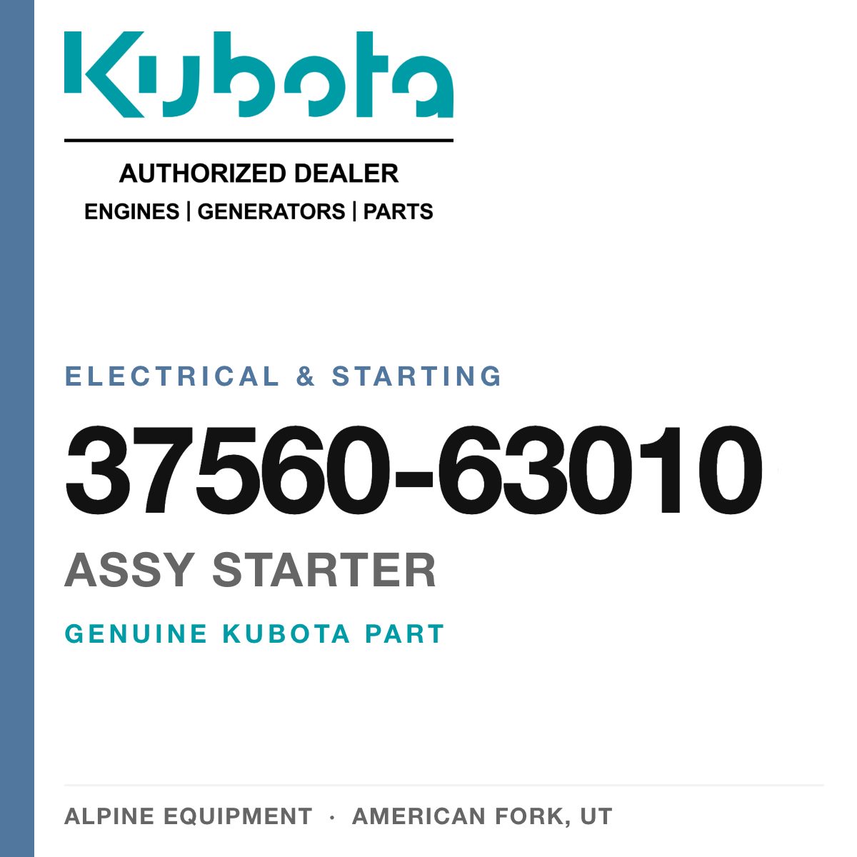 Genuine Kubota assy starter, part number 37560-63010 — Alpine Equipment