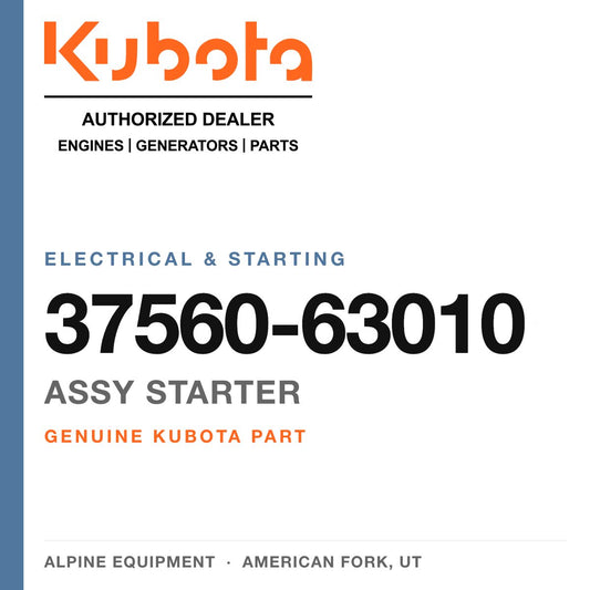 Genuine Kubota assy starter, part number 37560-63010 — Alpine Equipment