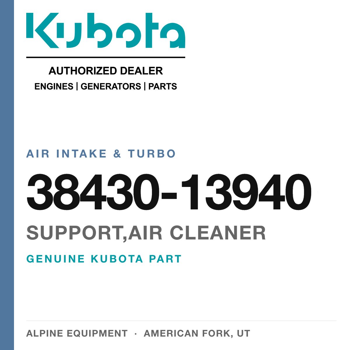 Genuine Kubota support,air cleaner, part number 38430-13940 — Alpine Equipment