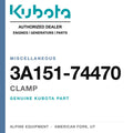 Genuine Kubota clamp, part number 3A151-74470 — Alpine Equipment