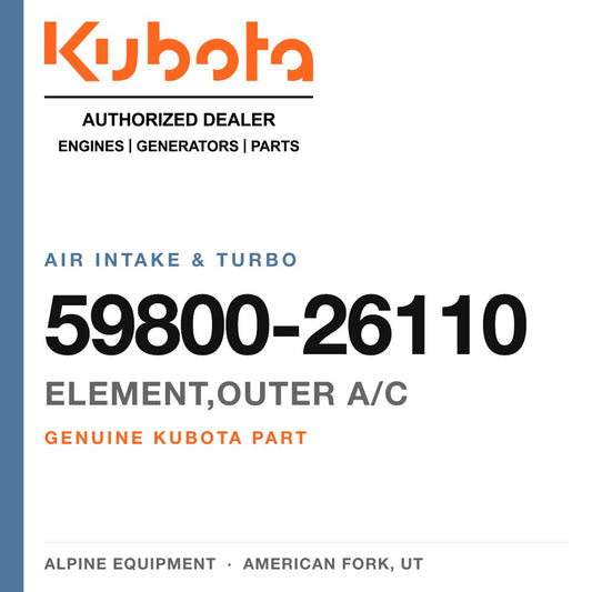 Genuine Kubota element,outer a/c, part number 59800-26110 — Alpine Equipment