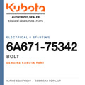Genuine Kubota bolt, part number 6A671-75342 — Alpine Equipment