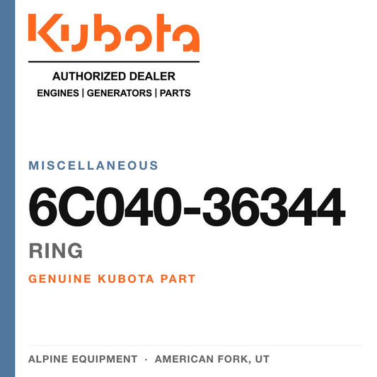 Genuine Kubota ring, part number 6C040-36344 — Alpine Equipment