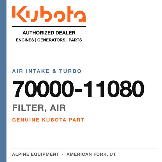 Genuine Kubota filter, air, part number 70000-11080 — Alpine Equipment