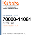 Genuine Kubota filter, air, part number 70000-11081 — Alpine Equipment