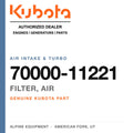 Genuine Kubota filter, air, part number 70000-11221 — Alpine Equipment