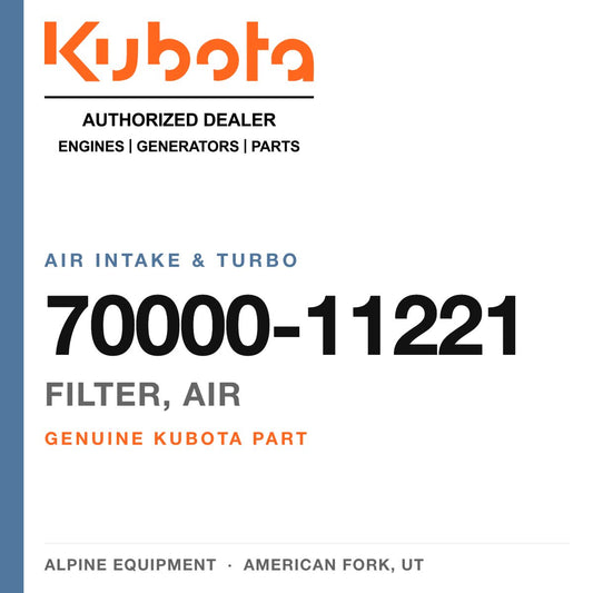 Genuine Kubota filter, air, part number 70000-11221 — Alpine Equipment