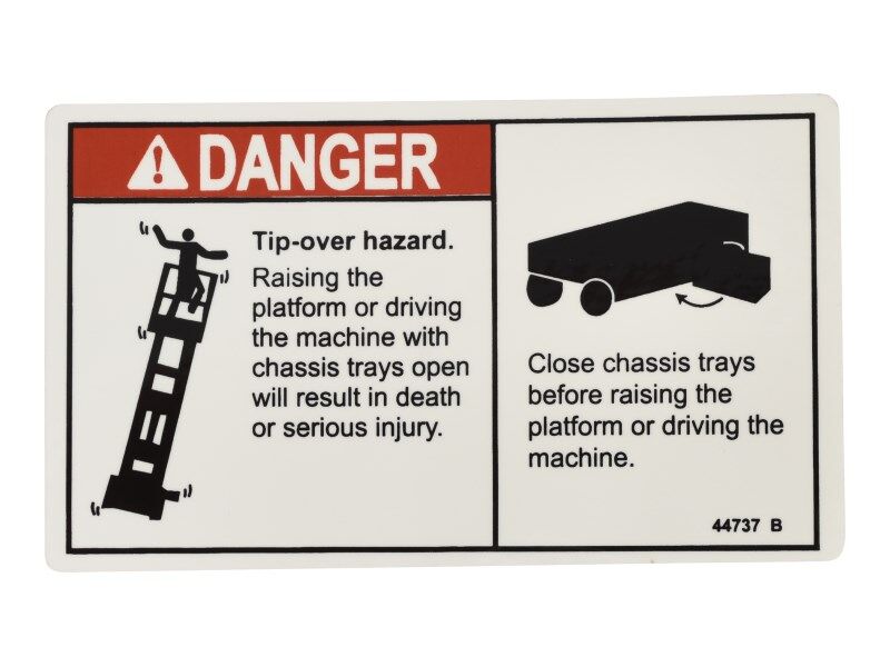 70040458 | Tip-Over Open Tray Hazard decal for various Genie® Machines