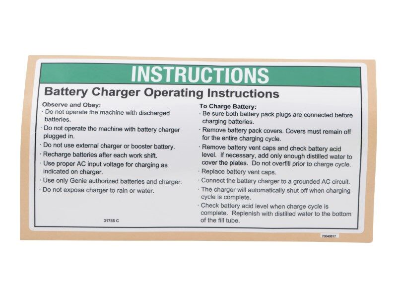 70040817 | NOTICE,CHARGER INSTRUCT