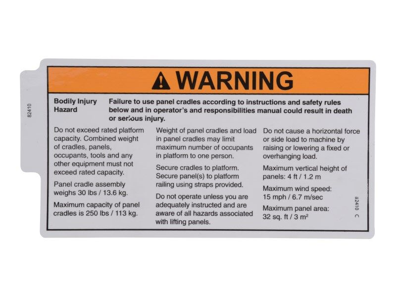 70041488 | DECAL,WARNING,PANEL CRADLE