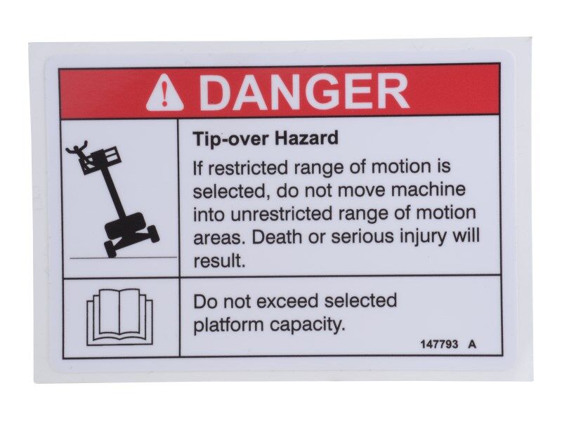 70043789 | DECAL,DANGER, TIP OVER