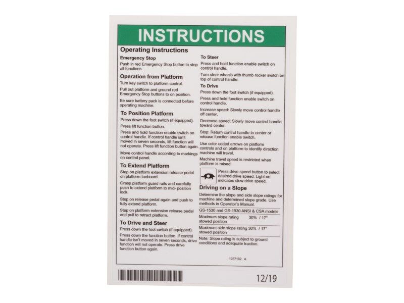 70046728 | DECAL,OPERATING INSTRUCTIONS