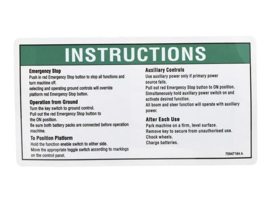 70047184 | DECAL,INSTRUCTIONS