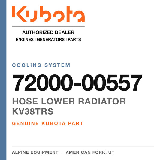 Genuine Kubota hose lower radiator KV38TRS, part number 72000-00557 — Alpine Equipment