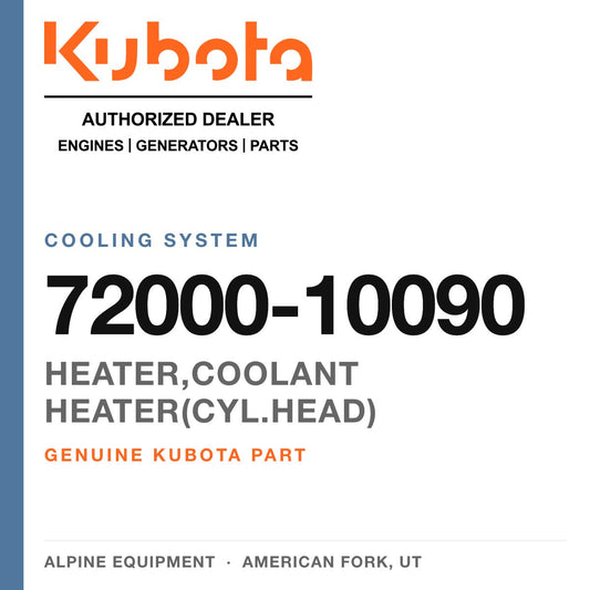 Genuine Kubota heater,coolant heater(cyl.head), part number 72000-10090 — Alpine Equipment