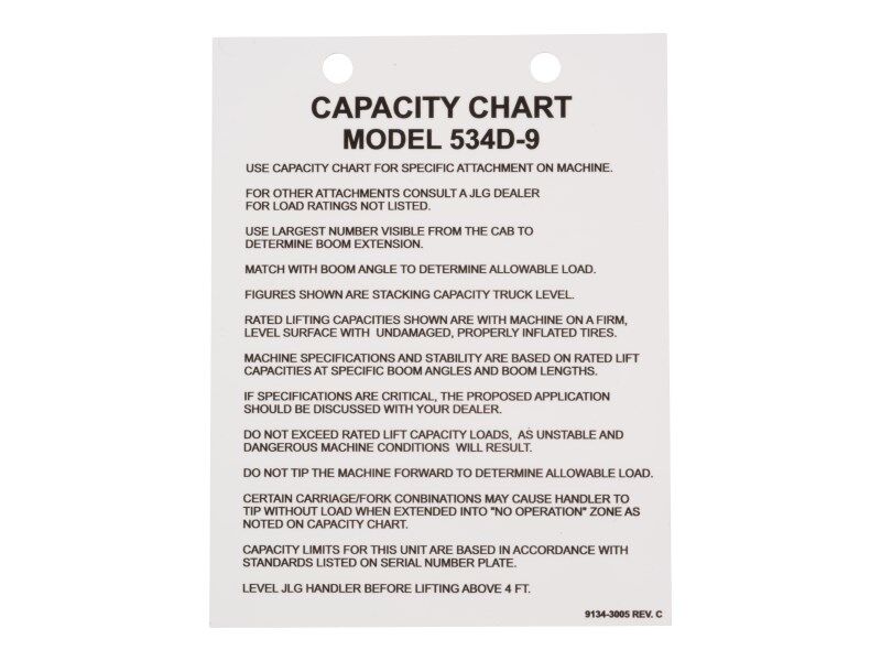 91343005 | DECAL - LOAD CHART
