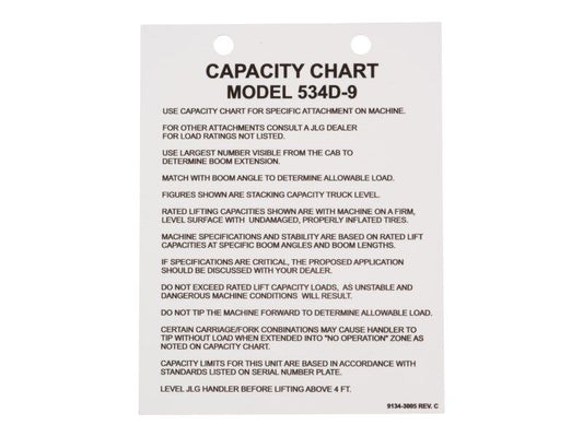 91343005 | DECAL - LOAD CHART