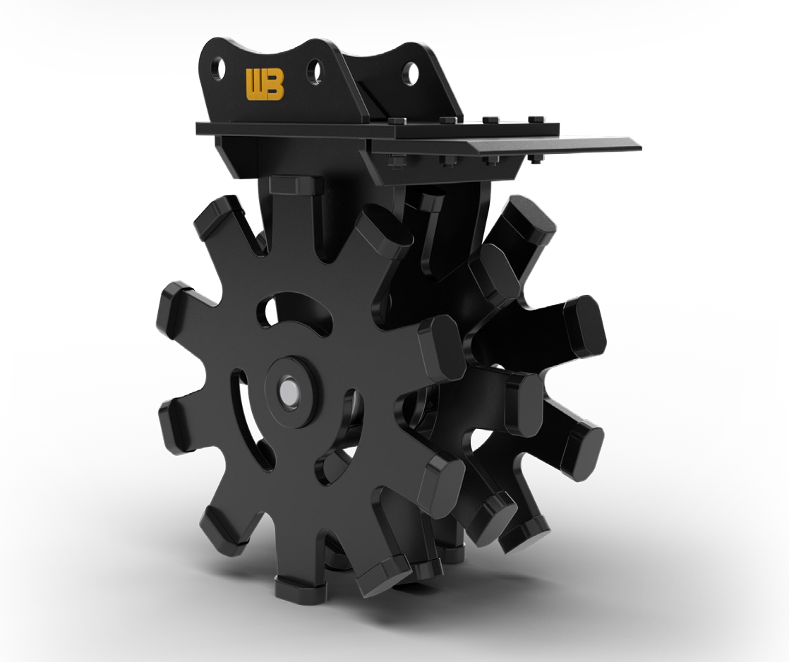 5-Ton compaction wheel attachment for heavy-duty trench and backfill compaction.