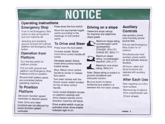 GN1000043 | GN-DECAL, NOTICE OPER INST