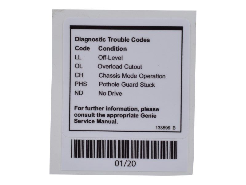 GN133596 | GN-DECAL, FAULT CODES