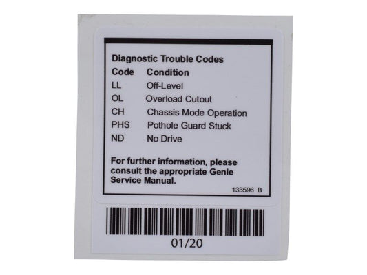 GN133596 | GN-DECAL, FAULT CODES