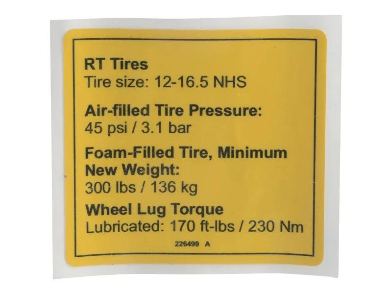 GN226499 | GN-DECAL, NOTICE TIRE PRESSURE