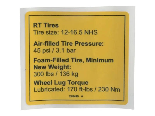 GN226499 | GN-DECAL, NOTICE TIRE PRESSURE