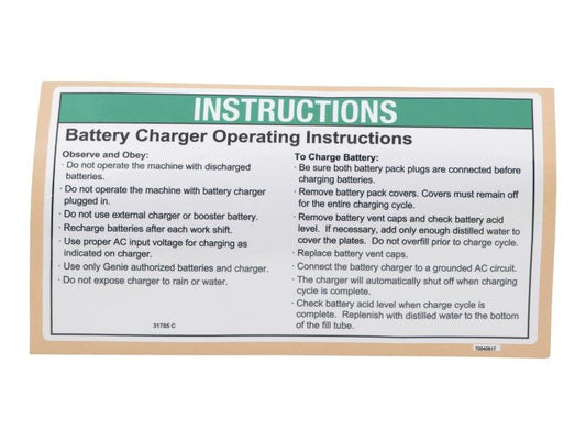 GN31785 | GN-NOTICE,CHARGER INSTRUCT