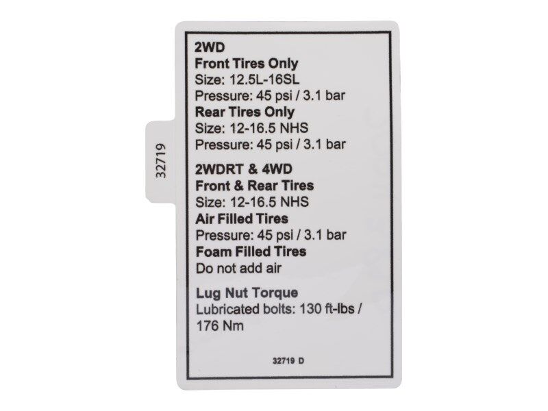 GN32719 | GN-DECAL, NOTICE, TIRE PRESS