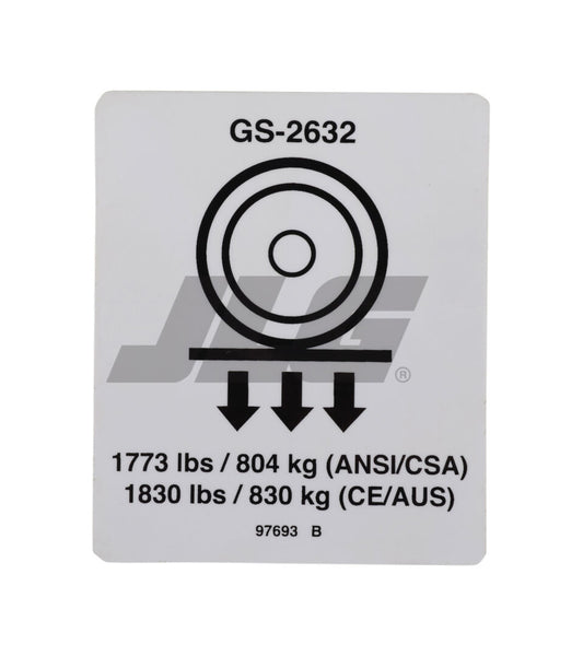 GN97693 | GN-LABEL,WHEEL LOAD 2632