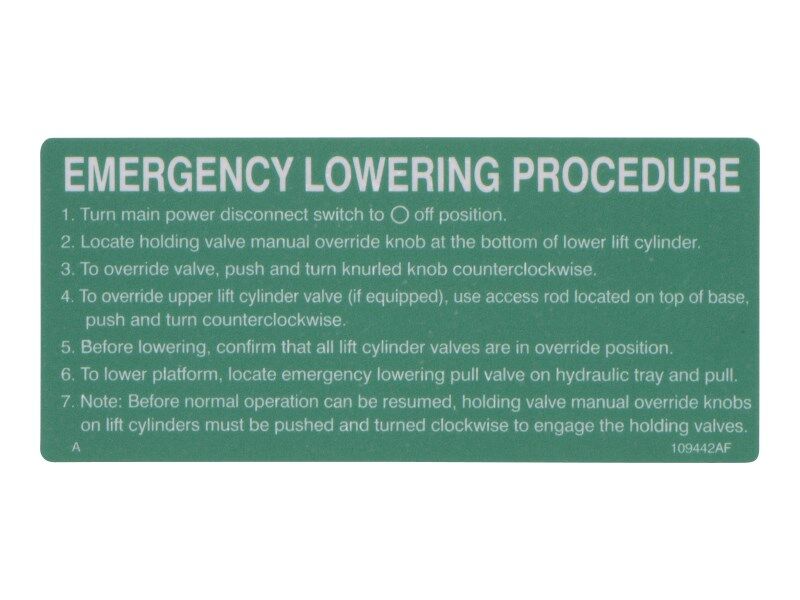 IP-70138 | DECAL EMERGENCY LOWERING