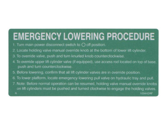 IP-70138 | DECAL EMERGENCY LOWERING