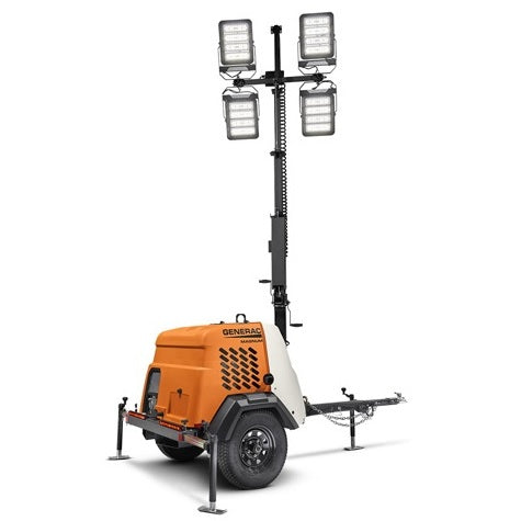 Towable LED light tower rental, 4-6 kW, for night work