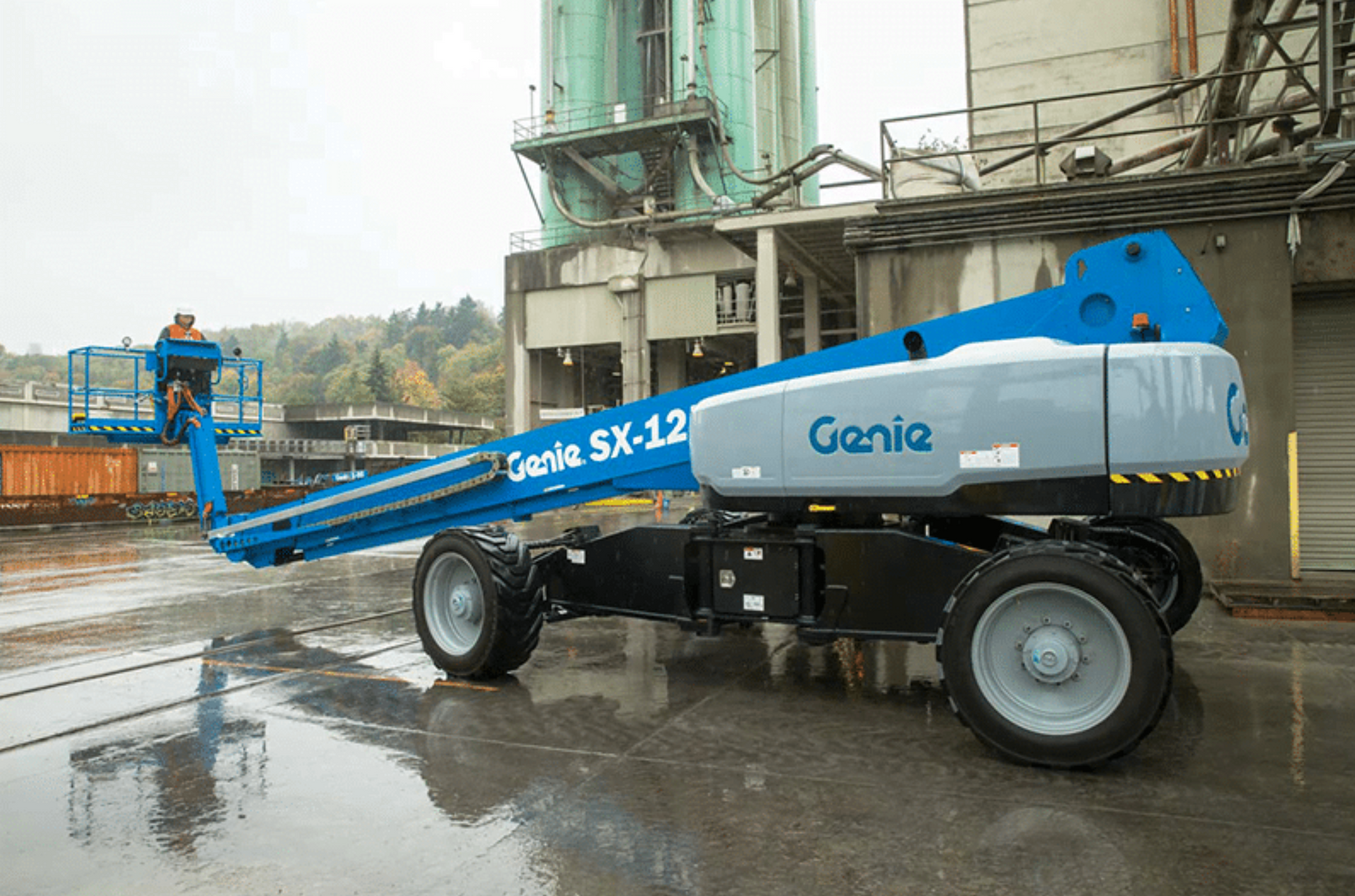 Genie SX-12 telescopic boom lift, 125 foot class machine rental for commercial jobs.