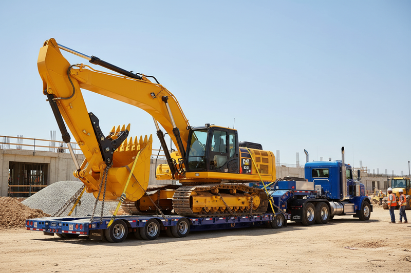 An excavator being delivered