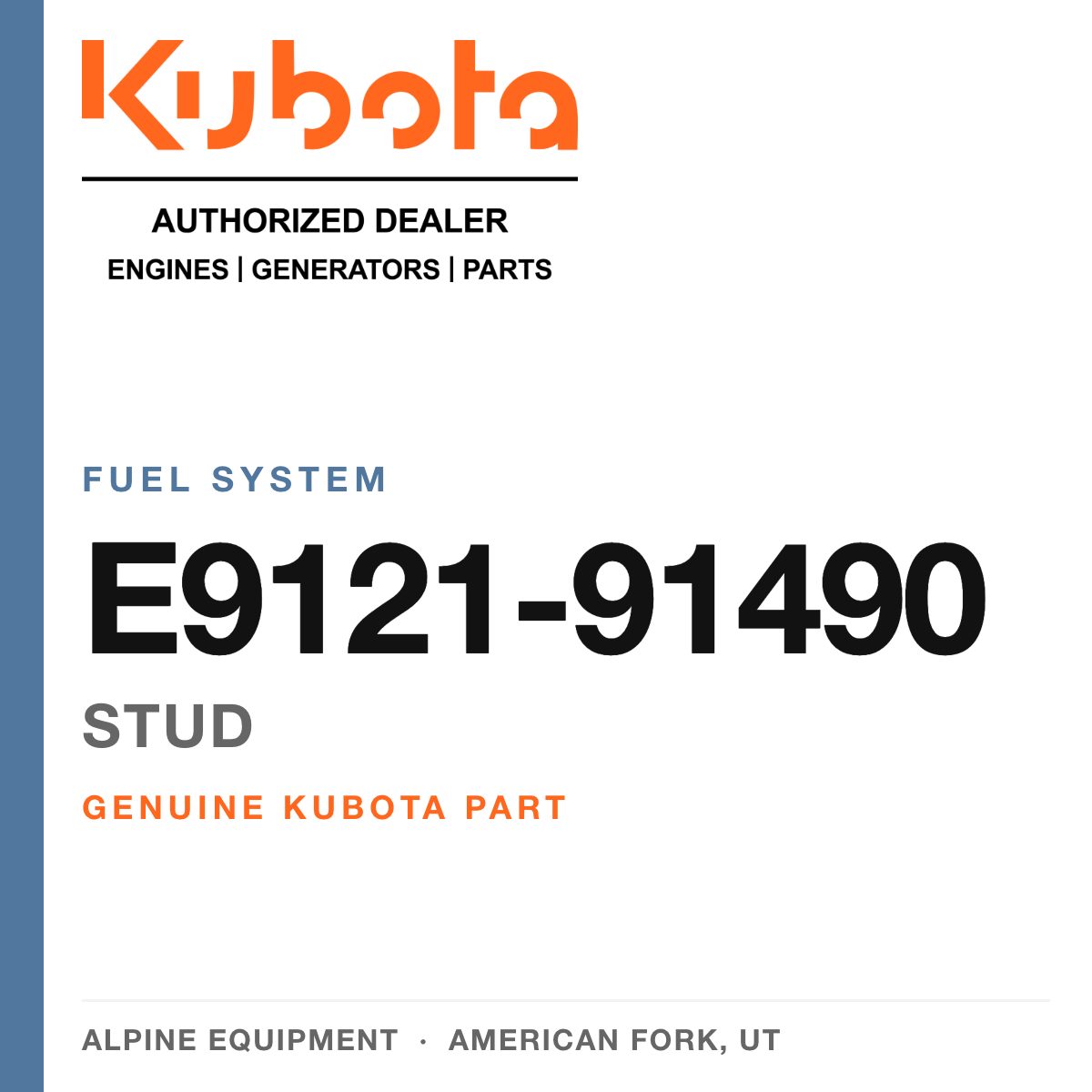 Genuine Kubota stud, part number E9121-91490 — Alpine Equipment