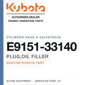 Genuine Kubota plug,oil filler, part number E9151-33140 — Alpine Equipment