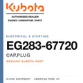 Genuine Kubota cap,plug, part number EG283-67720 — Alpine Equipment