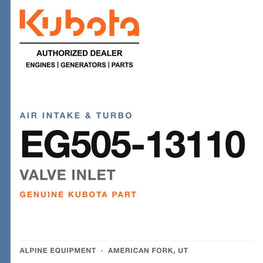 Genuine Kubota valve inlet, part number EG505-13110 — Alpine Equipment